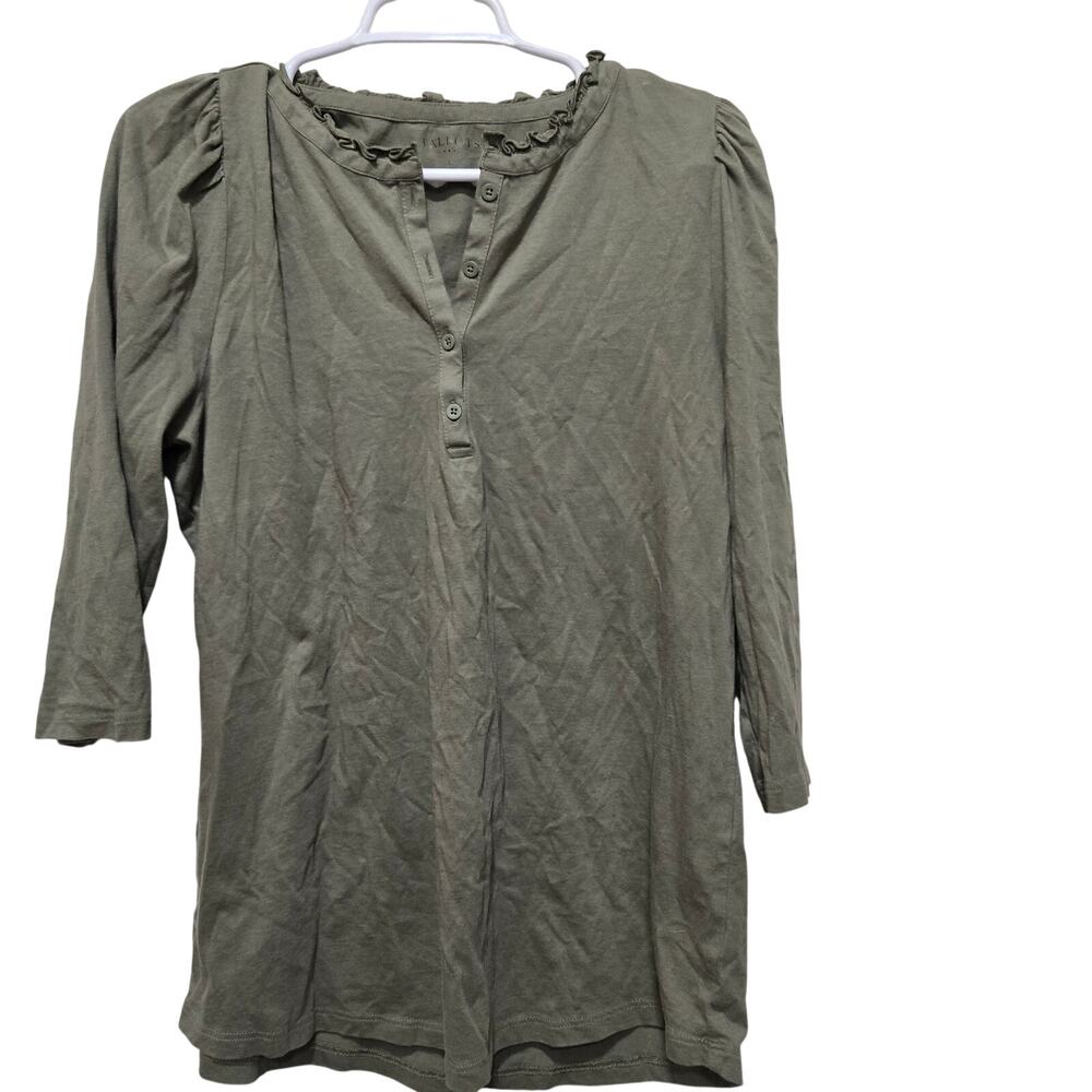 Talbots Outlet Large Olive Ruffle Neck Cotton Tunic Top